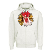 Oatmeal Heather sunflower with rooster Zipper Hoodie - RanaPortraitStore