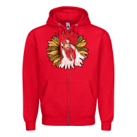 Red sunflower with rooster Zipper Hoodie - RanaPortraitStore