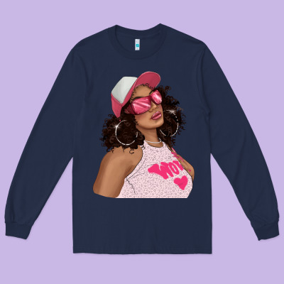Long Sleeve Tee pink sunglasses afro black girl