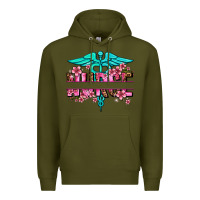 Army Green floral nurse preview Premium Hoodie - AdoDesignShop