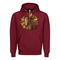 Burgundy sunflower with horse Zipper Hoodie - RanaPortraitStore