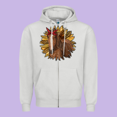 Sunflower With Horse Zipper Hoodie Designed By Ranaportraitstore