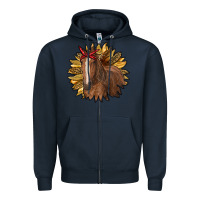Navy sunflower with horse Zipper Hoodie - RanaPortraitStore