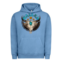 Pigment Pebble Blue wallen with bull skull Urban Hoodie - NancyCooperArtShop
