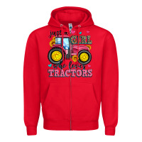 Red just a girl who loves tractors Zipper Hoodie - Zillion Design Studio
