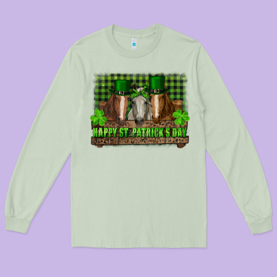 Long Sleeve Tee happy st. patrick's day horses with leprechaun hat and bandana