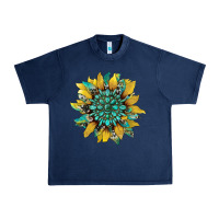 Navy sunflower with gemstone and cowhide Urban Heavy Tee - Artiststas