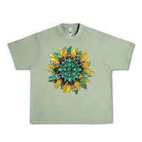 Oil Green sunflower with gemstone and cowhide Urban Heavy Tee - Artiststas