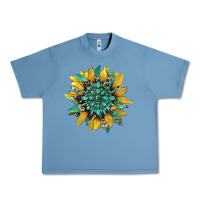 Pebble Blue sunflower with gemstone and cowhide Urban Heavy Tee - Artiststas