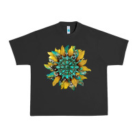Pigment Black sunflower with gemstone and cowhide Urban Heavy Tee - Artiststas