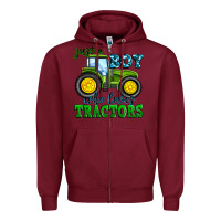 Burgundy just a boy who loves tractors Zipper Hoodie - Zillion Design Studio