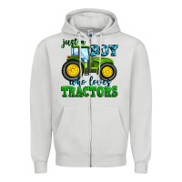 Dove Grey just a boy who loves tractors Zipper Hoodie - Zillion Design Studio