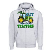 Heather Grey just a boy who loves tractors Zipper Hoodie - Zillion Design Studio