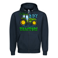 Navy just a boy who loves tractors Zipper Hoodie - Zillion Design Studio