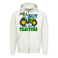 Oatmeal Heather just a boy who loves tractors Zipper Hoodie - Zillion Design Studio