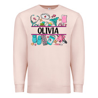 Pale Pink nurse elements with costom name Premium Sweatshirt - AdoDesignShop