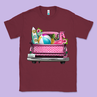 Summer Pink Truck Beach Classic Tee Designed By Texasbilliewilder