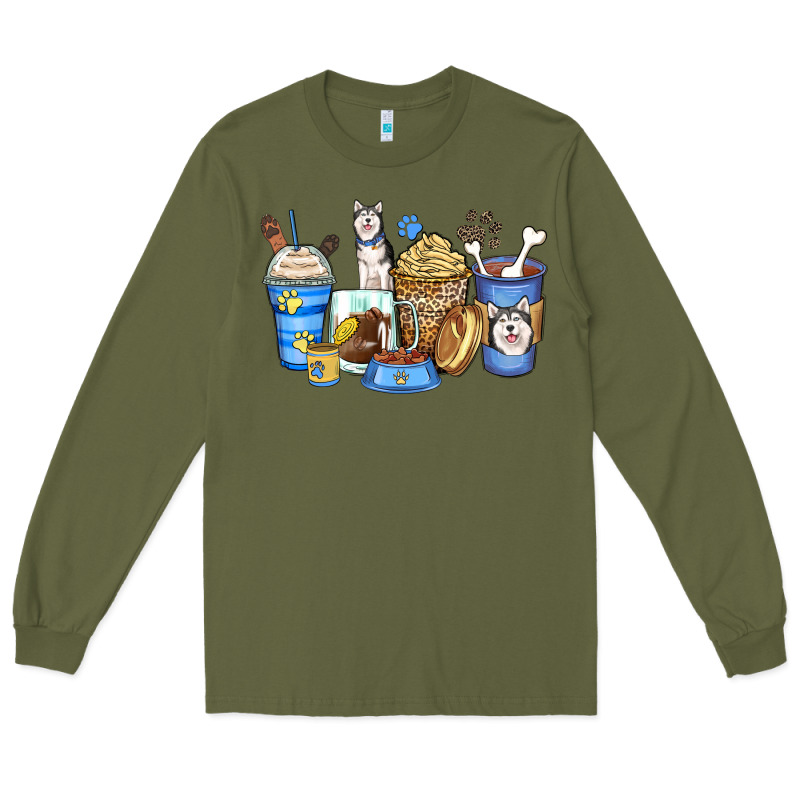 Siberian Husky Coffee Cups Long Sleeve Tee by Zillion Design Studio | Teevron