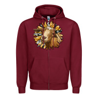 Burgundy sunflower with goat Zipper Hoodie - RanaPortraitStore
