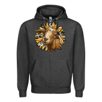 Charcoal Heather sunflower with goat Zipper Hoodie - RanaPortraitStore