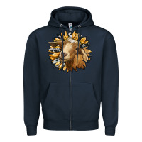Navy sunflower with goat Zipper Hoodie - RanaPortraitStore