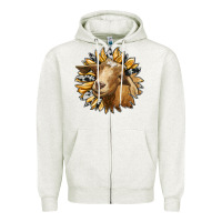 Oatmeal Heather sunflower with goat Zipper Hoodie - RanaPortraitStore