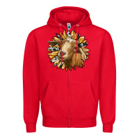Red sunflower with goat Zipper Hoodie - RanaPortraitStore