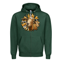 Sports Green sunflower with goat Zipper Hoodie - RanaPortraitStore