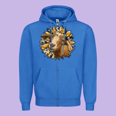 Sunflower With Goat Zipper Hoodie Designed By Ranaportraitstore