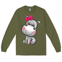 Army Green cute hippopotamus Long Sleeve Tee - AdoDesignShop