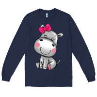 Navy cute hippopotamus Long Sleeve Tee - AdoDesignShop