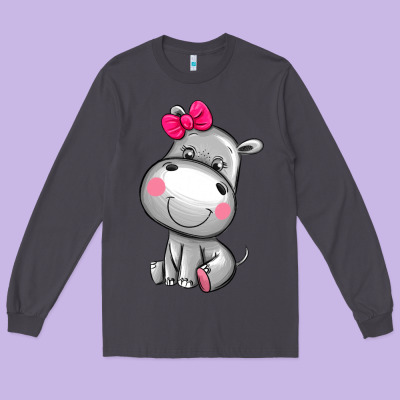 Cute Hippopotamus Long Sleeve Tee Designed By Adodesignshop