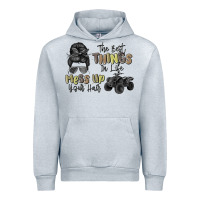 Heather Grey the best things in life mess up your hair Urban Hoodie - MaliasSmallBusiness