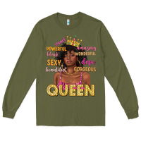 Army Green queen afro woman Long Sleeve Tee - texasbilliewilder