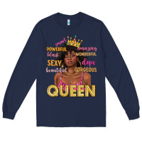 Navy queen afro woman Long Sleeve Tee - texasbilliewilder
