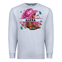 Heather Grey pink costom name cowgirl hat and roses Premium Sweatshirt - AdoDesignShop