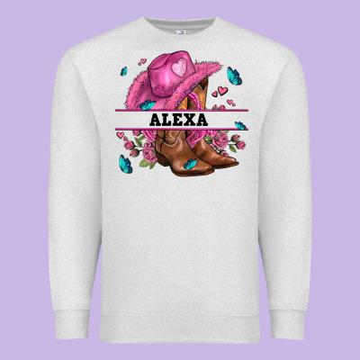 Pink Costom Name Cowgirl Hat And Roses Premium Sweatshirt Designed By Adodesignshop