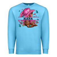 Ocean Blue pink costom name cowgirl hat and roses Premium Sweatshirt - AdoDesignShop