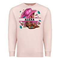 Pale Pink pink costom name cowgirl hat and roses Premium Sweatshirt - AdoDesignShop