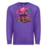 Purple pink costom name cowgirl hat and roses Premium Sweatshirt - AdoDesignShop