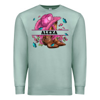 Seafoam pink costom name cowgirl hat and roses Premium Sweatshirt - AdoDesignShop