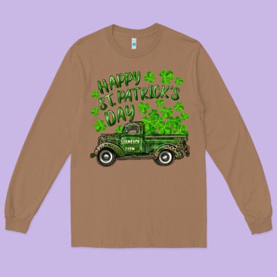 Long Sleeve Tee Happy st. patrick's day shamrock farm truck