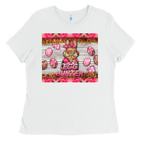 White easter pink camouflage egg hunter  bunny Ladies Tee - BarkalooDesign