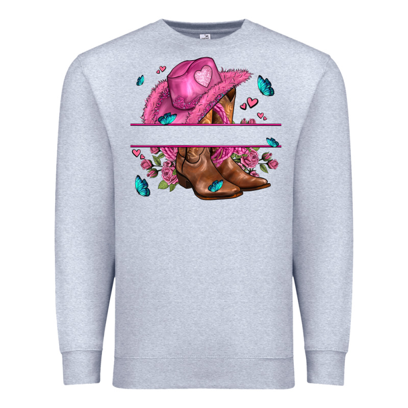 Pink Cowgirl Hat And Roses Premium Sweatshirt by AdoDesignShop | Teevron