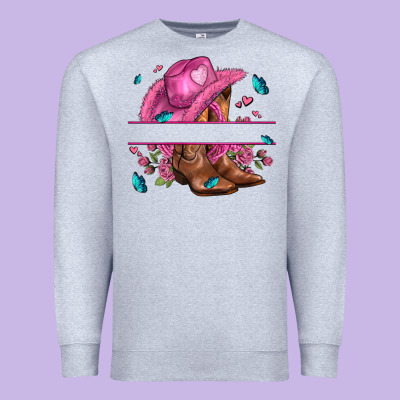 Pink Cowgirl Hat And Roses Premium Sweatshirt Designed By Adodesignshop