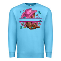 Ocean Blue pink cowgirl hat and roses Premium Sweatshirt - AdoDesignShop