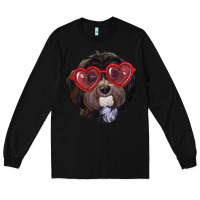 Black Havanese dog with love glasses Long Sleeve Tee - RanaPortraitStore