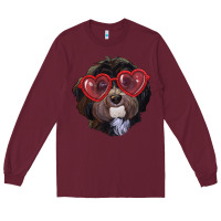 Burgundy Havanese dog with love glasses Long Sleeve Tee - RanaPortraitStore