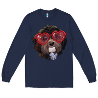 Navy Havanese dog with love glasses Long Sleeve Tee - RanaPortraitStore