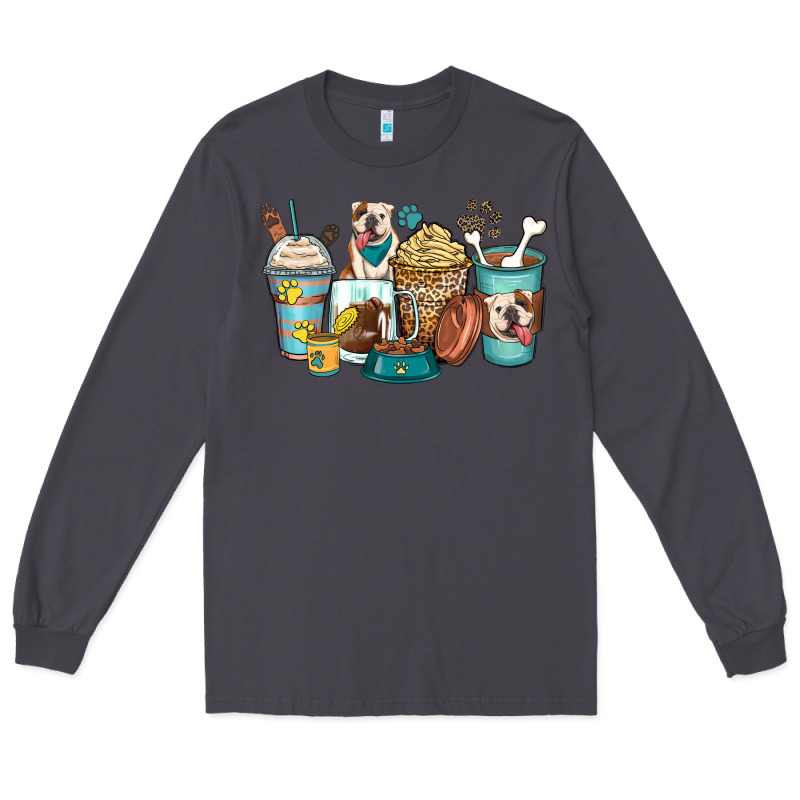 English Bulldog Coffee Cups Long Sleeve Tee by Zillion Design Studio | Teevron